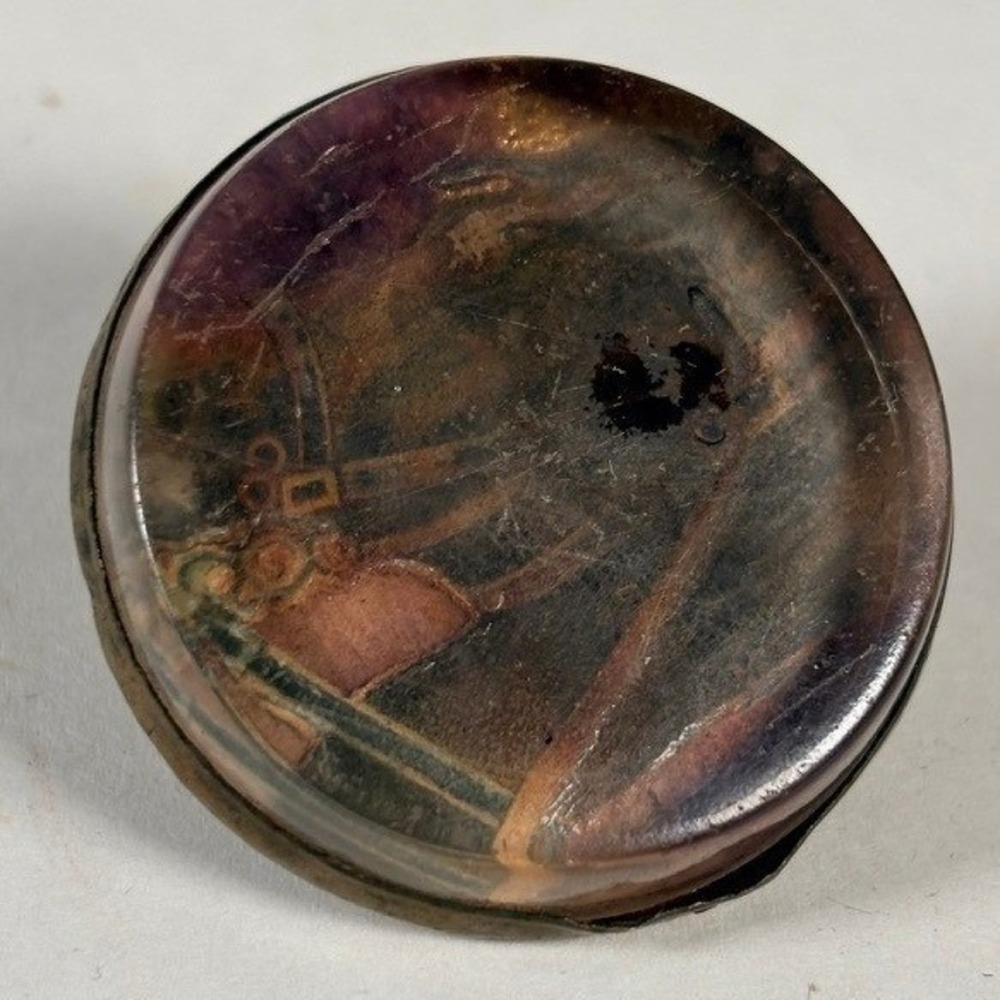 Antique Reverse Painted Glass Bridle Rosette Horse Equestrian Button 1.25 Inch